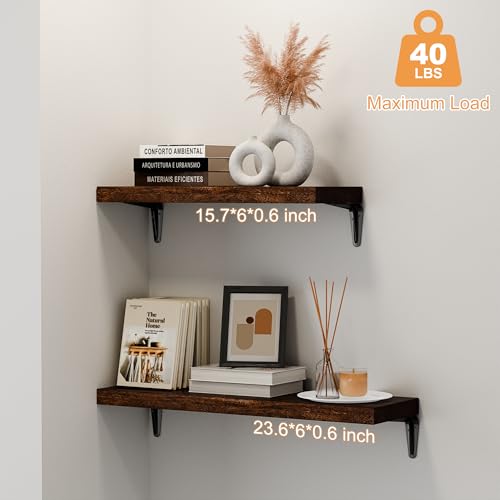 Image of SKYSEN Floating Shelves for Wall Set of 6, 23.6in Wood Wall Shelf for Decor, Bathroom, Bedroom, Storage, Book,Kitchen, Living Room - Dark Brown(fs-60-d)