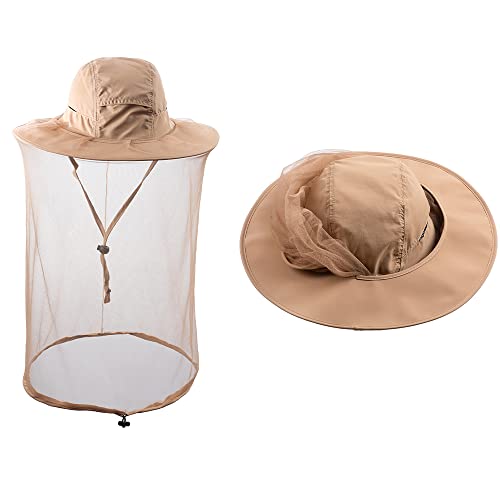 HunterBee Sombrero de mosquitera para insectos con red de apicultor, apicultura, velo de abeja, safari, senderismo, jardinería, malla, caqui, Taille unique Cover