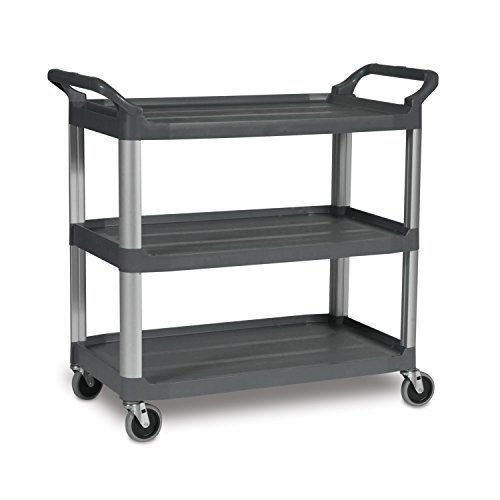Image of Rubbermaid Commercial Products Heavy Duty 3-Shelf Rolling Service /Utility /Push Cart, 300 lbs. Capacity, Gray, for Foodservice /Restaurant /Cleaning (FG409100GRAY)