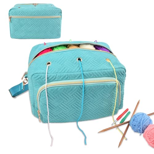 crochet bag organizer yarn storage organizer yarn holder for crochet with adjustable shoulder straps knitting bag for crocheting crochet hook case gifts for crocheters blue