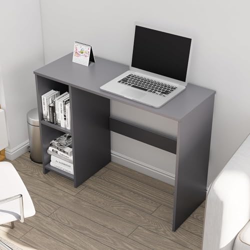Image of Bniture Wooden Study Table for Home | Engineered Wood Study Table with 2 Storage Shelf | Multi Purpose Computer Desk for Writing & Study | Laptop Table for Study Room & Office | Slate Grey
