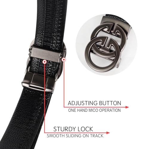 Image of Aurolran Men&Womens Leather Dress Belt Business Automatic Buckle Belt Color-Black Silver Gold