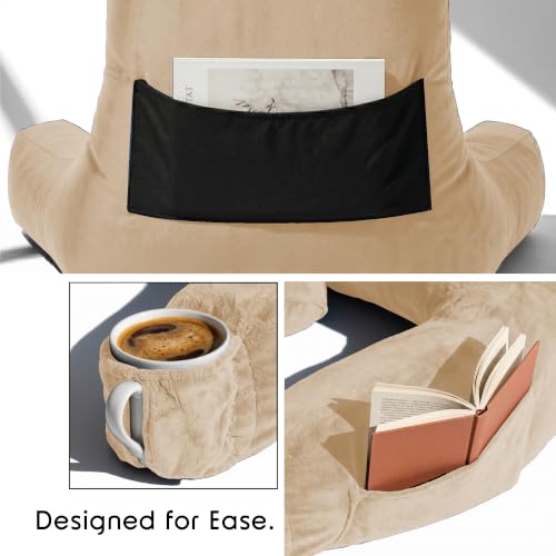 Image of Nestl Reading Pillow with Shredded Memory Foam Includes 2 Neck and Lumber Support Pillows, Designed for Sitting Up in Bed and Couch, Back and Arms Adjustable Support for Adult & Teens, Beige Cream