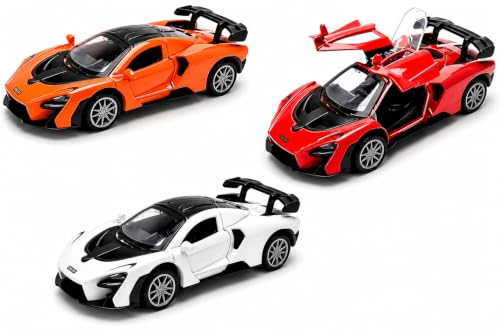 Image of VqueenS McLaren Senna Die Cast Metal Toy Car 1:36 Scale Pull Back Car with Openable Butterfly Doors, LED Lights & Sound Effects, Collectible Sports Racing Car for Kids & Adults (Random Colour)