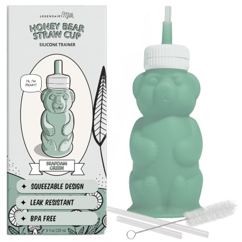 Legendairy Milk NEW V2 Honey Bear Straw Cup Silicone for Babies (Green) 8 oz. Dishwasher Safe Food Grade Silicone Honeybear Sippy Cup for Ages 4+ Months