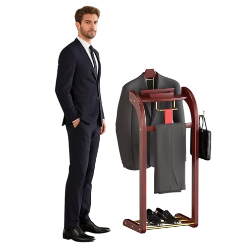 ACLFF Perchero de Pie para Hombres, Perchero para Trajes para Hombres y Mujeres con Soporte para Pantalones y Bandeja, Galan de Noche para la Entrada, la Oficina y la Sala de Estar