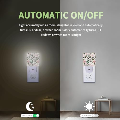 Image of Summer Flower Night Light, Pink Nightlight Plug into Wall with Dusk to Dawn Sensor, LED Lamp Energy Saving Lights for Women Girls,Lamp for Bedroom Bathroom Hallway