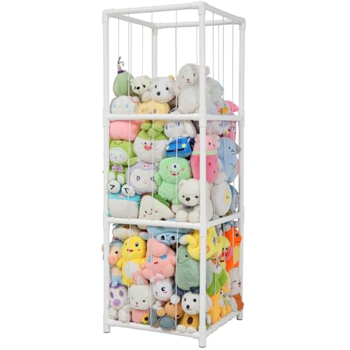 JAWNLITY Stuffed Animals Zoo Storage, 300L Large PVC Stuffed Animal Holder Organizer, Easy-access Plush Toy Storage Cage for Toddler Playroom, Bedroom