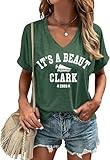 Women's It's a Beaut Clark V Neck Shirt Funny Christmas Movie Graphic Tee Xmas Holiday T-Shirt Tops(M,Green-Clark)