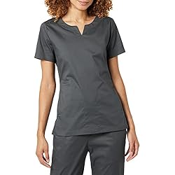 Amazon Uniformes De Trabajo Amazon Essentials Top de corte clásico con cuello redondo y abertura en el cuello (disponible en tallas grandes), ideal para sanitarios Mujer, Color Carbón, M