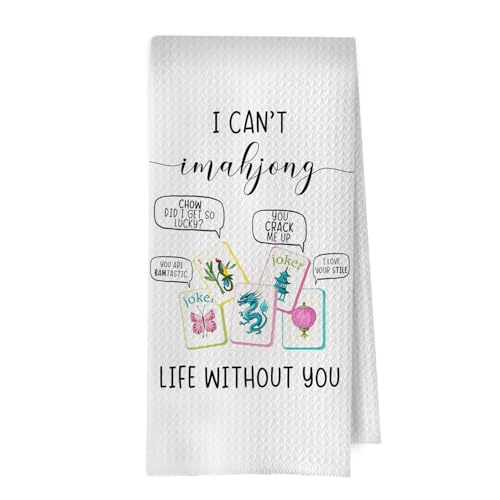 Image of Funny Mahjong Kitchen Towels - Mahjong Gifts Decorative Waffle Dish Towels, Funny Mah Jong Hand Towel, Hostess Gifts Tea Towel, 16x24 Inch
