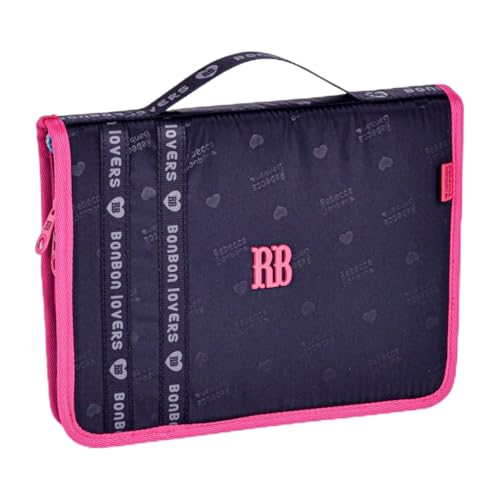 Rebecca Bonbon Estojo Escolar Grande, 96 Lápis, 3 Divisórias com Elásticos, Alça Superior, 22x30x3 cm, Lilás/Azul, Pink/Roxo, Preto/Pink (Preto/Rosa)