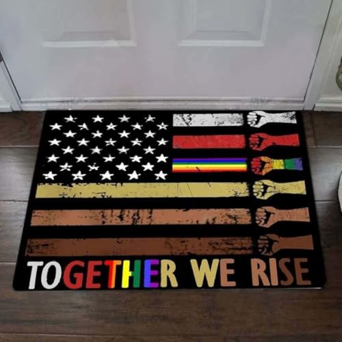 ���փ}�b�g �A�����J�l�͋��ɗ����オ�� �����ł����O�ł������� 50×80cm doormat American Together We Rise Equality Indoor And Outdoor
