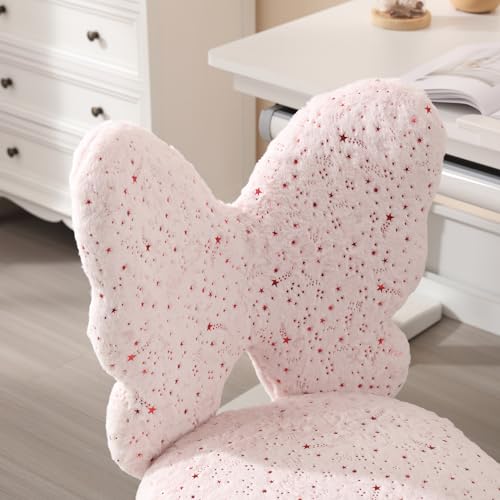 Image of Kmax Kids Desk Chair, Faux Fur Butterfly Chair with Wheels Adjustable Fuzzy Kids Office Chair Cute Swivel Childrens Chair for Bedroom Reading Room - Pink