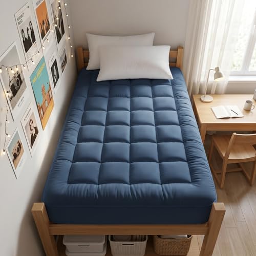 Image of EASELAND Twin XL Mattress Pad Pillow Top Mattress Cover Quilted Fitted Mattress Protector Extra Long 8-21 inch Deep Pocket Cooling Mattress Topper (39x80 Inches, Dark Blue)