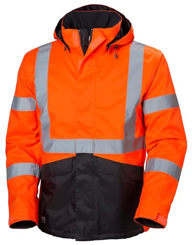 Helly Hansen Alta Winter Jacket - ANSI Class 3 Reflective Jacket - Waterproof High Visibility Rain Gear - 220g Insulation Construction Rain Gear - 269 Orange/Charcoal - X-Large