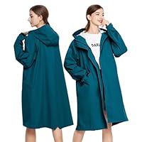 LAMA Womens Long Raincoat, Waterproof Reusable Jackets Hooded Rain Coat with Carry Bag, Ladies Lightweight Raincoat Windbreak Outdoor Coats SeaBlue XL
