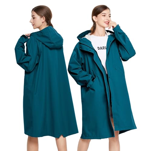 LAMA Regenmantel Wasserdicht Regenponcho Unisex Regenjacke Atmungsaktiv Regencape Regenschutzbekleidung Raincoat für Herren Damen Fahrrad Wandern Camping Reisen, Meeresblau,...