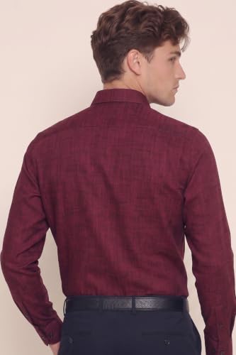 Image of Peter England Men's Slim Fit Full Sleeve Formal Textured Solid Shirt | Festive Duo-Tone Colour | 100% Cotton