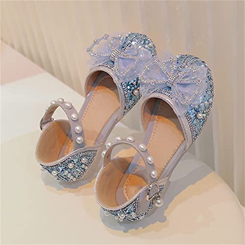 Toddler Baby Girl Shoes Breathable Shoes Bow Pearl Sandals Baby Girl Soft Shoe Cover Sandals for Toddler Size 4 Sandals (Blue, 2.5 Big Kids)4