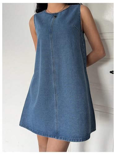 Milumia Women's Bow Tie Back Denim Sundress Crew Neck Sleeveless Flared Short Dresses4