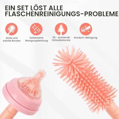 Vicloon 6 in 1 Reise Baby Flaschenbürsten Set, Tragbar Babyflaschen Bürste Set mit Silikonflaschenbürste, Strohhalmbürste, Schnullerbürste… – Ansicht 5