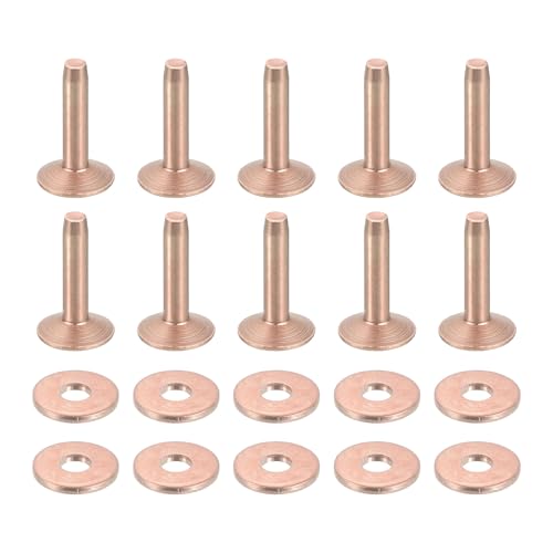 sourcing map 50 Set Copper Rivets and Burrs, 10x3.3x14mm Solid Leather Copper Rivet Fastener for Leather DIY Craft Supplies, Copper Tone