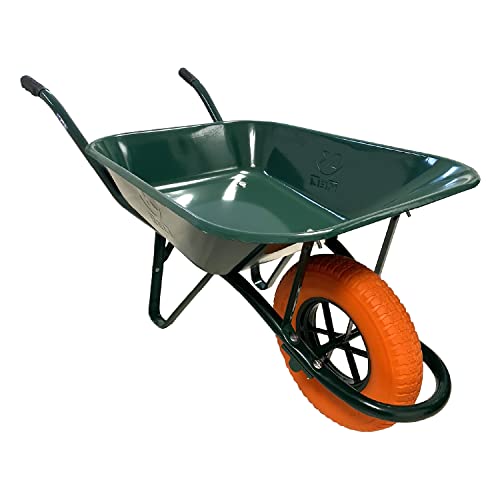 KELI - Brouette Tubulaire Roue Increvable, 85L, Chariot de Transport, Poignées Ergonomiques, Usage Intensif, Acier Renforcé Vert
