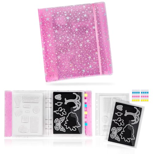 Image of BABYSHEEP 26pcs Magnetic Sheets and Storage Bags for Stamps and Dies Storage with Album Pocket, Die Cut Storage Set for Storage Die Cutting,DIY Scrapbooking,Card Making Supplies (Pink)