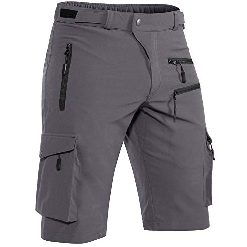 Hiauspor Men's Mountain Bike Shorts Stretch Hiking Cargo Shorts Quick Dry with Zipper Pocket for Cycling Casual Tactical （Grey L）