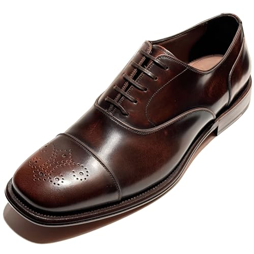 Maxime Men's Brown Cap Toe Brogue Leather Welted Oxford Dress Shoes (Salvatore
