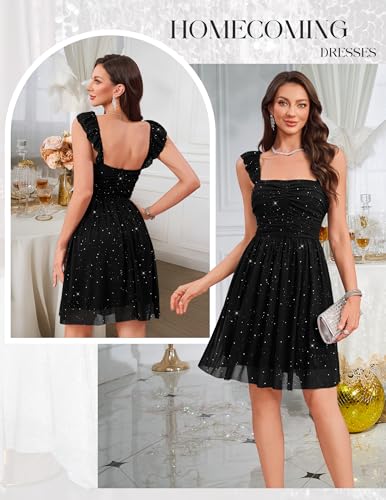 Wedtrend Sparkly Homecoming Dresses for Teens 2025 Short Sequin Dresses Ruffle Strap 80s Dress2