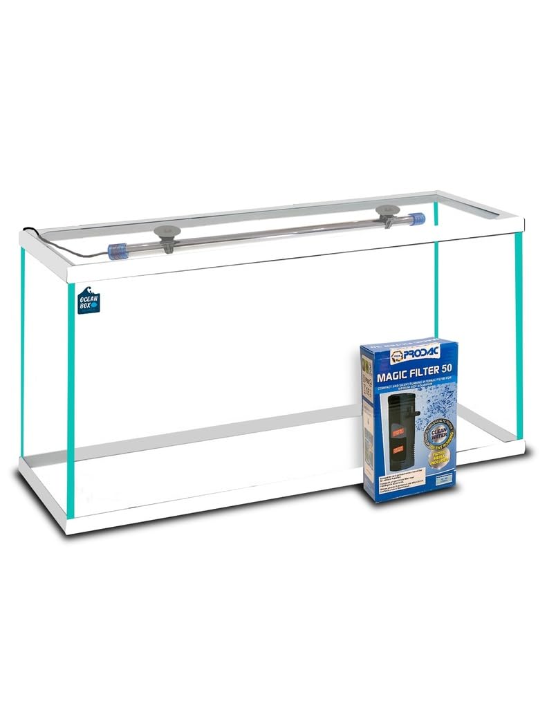 Acuario Cristal con Marco Blanco 38 L. Filtro (P.50) + Tubo LUZ LED