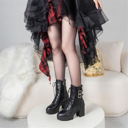 Image of FOREADA Goth Platform Heel Combat Boots Women Pearl Lace Victorian Booties