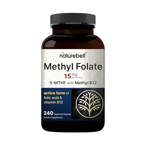 NatureBell Methyl Folate 15mg - 240 Capsules - 5-MTHF with Methyl B12-15mg L-Methylfolate & 1,000mcg...