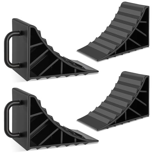 Komokeru Small 4 Pack Wheel Chocks for RV Trailer Hard Plastic Non-Slip Tire Blocks with Handles Lightweight Anti-Roll Wheel Stoppers for Truck Campers Trailers Cars and Uneven Surfaces