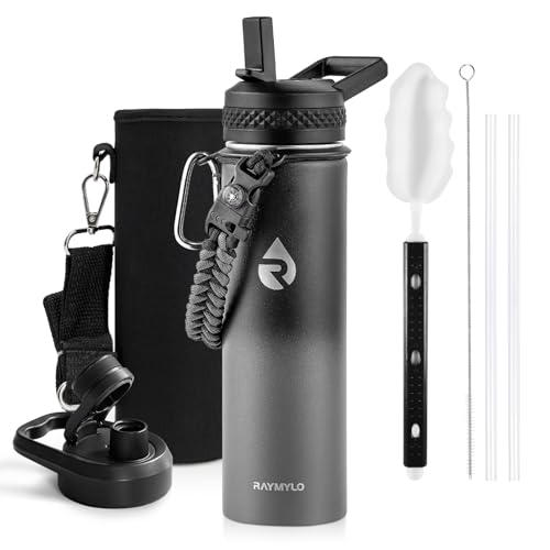 Image of RAYMYLO Insulated Water Bottle 20 oz, Triple Wall Vacuum Stainless Steel (Cold for 24Hrs, Hot for 12Hrs), Leak Proof & Non-BPA, Modern Water Bottle Jug for School with Straw Spout Lids