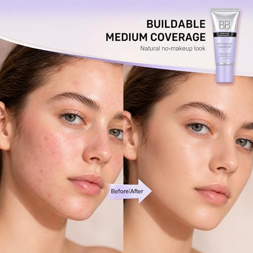 Image of BB Cream Foundation, Adaptive Color Changing BB Cream Foundation Tinted Moisturizer, All in One Buildable Coverage Protection Concealer Face Makeup for Light Perfect Cover Finish 1.23 oz, 02 Medium