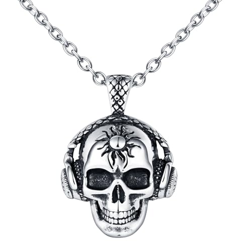 INFINIONLY Collier Pendentif Fantôme en Acier Inoxydable pour Hommes Punk Pendentif Tête de Mort Vintage Collier Halloween HipHop Bijoux Fantaisie...