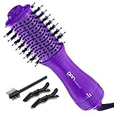 Mini Travel Blow Dryer Brush for Short to Medium Hair, 2 Inch Oval Hot Air Brush with Ceramic Coating, 3 Heat Settings for Smooth, Voluminous Blowouts, 120V (Purple)