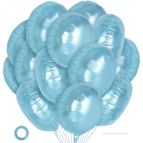 20 Pcs Light Blue Round Shaped Balloons,18 Inch Round Foil Balloon,Giant Round Mylar Balloon Helium Balloons for Birthday Party Baby Shower Wedding Decorations (Light Blue)