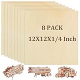 LISHINE 8 Pack 12 x 12 x 1/4 Inch Baltic Birch Plywood 6mm Wood Sheet, Baltic Birch Sheets for Cricut Maker, Architectural Models, Drawing Painting, Wood Burning Laser