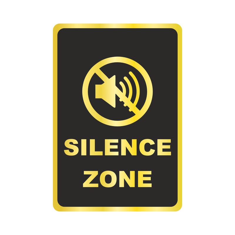 Royal Self-Adhesive Black Golden High Grade Acrylic Silence Zone Sign for Business Shop Stores Cafes Shops Hospital School Office Hotel Restaurant Hotel Company Malls - Pack of 1