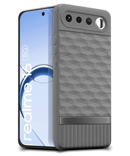 Image of WOW IMAGINE Back Cover for Realme 16 5G with Hexa Cube Design | Ultra Slim Soft Rubberised Case | Inner Velvet Fabric | Flexible Mobile Case | Camera Protection - Grey