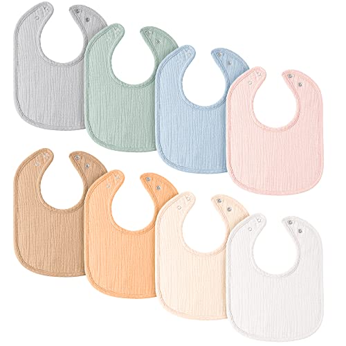Image of MairMore 8 Pack Muslin Cotton Baby Bibs for Unisex Boys Girls, 8 Solid Colors Bandana Bibs Set Soft and Absorbent Neutral for Feeding and Drooling