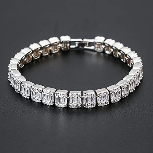 9mm Round Cut Moissanite Tennis Bracelet in 18K Gold,Dainty Rectangle Shape Nature Crystal Tennis Chain Bracelet,Luxury Jewelry Gift for Men4