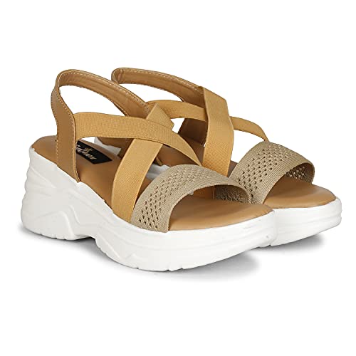 Image of Stylish Girl's High Heel Criss Cross Chunky Sole Casual Fashion Wedges Sandal For Women /Girls Ankle Strep Sandal