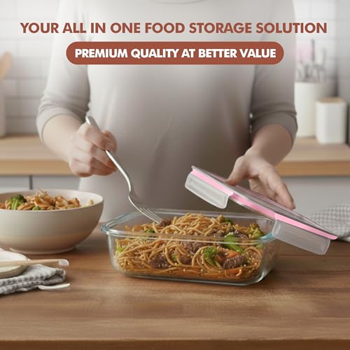 Image of Razab 16 Pc (Set of 8) 30 Oz Glass Meal Prep Containers with Lids, Airtight Large Glass Food Storage Containers, Reusable Leak Proof BPA Free, Freezer to Oven and Dishwasher Safe