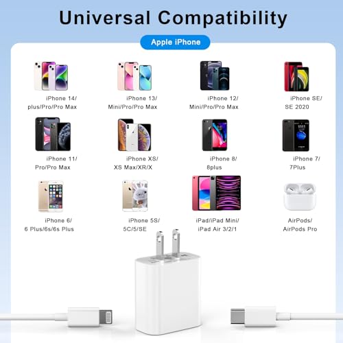 Image of [Apple MFi Certified] iPhone Charger Fast Charging, 2 Pack PD 20W Type C Charger Fast Charging Block with 6FT USB C to Lightning Charger Cable Cord Compatible with iPhone 14 13 12 11 Pro Max XS XR X 8