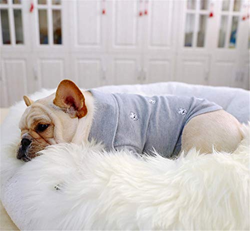 French Bulldog Embroidery Cotton Dog Shirts Pet Puppy T-Shirt Clothes Outfit Apparel Coats Tops… (Grey, Medium) #TOP3
